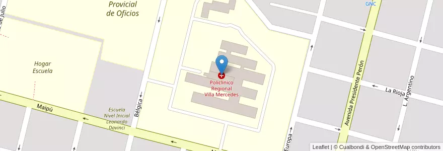 Mapa de ubicacion de Policlínico Regional Villa Mercedes en Argentinië, San Luis, General Pedernera, Villa Mercedes, Municipio De Villa Mercedes.