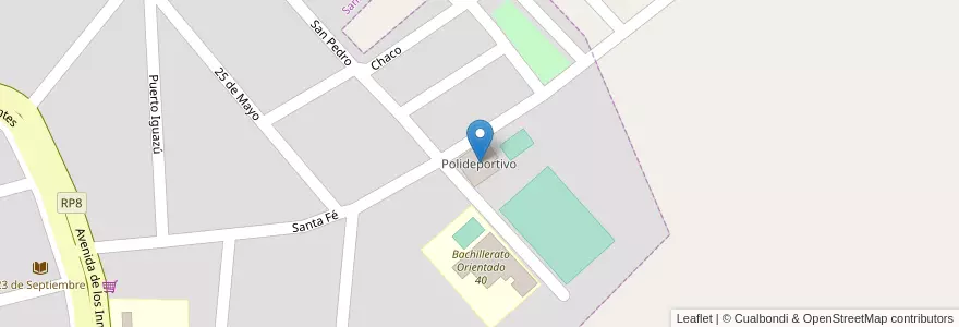 Mapa de ubicacion de Polideportivo en アルゼンチン, ミシオネス州, Departamento Veinticinco De Mayo, Municipio De Alba Posse.