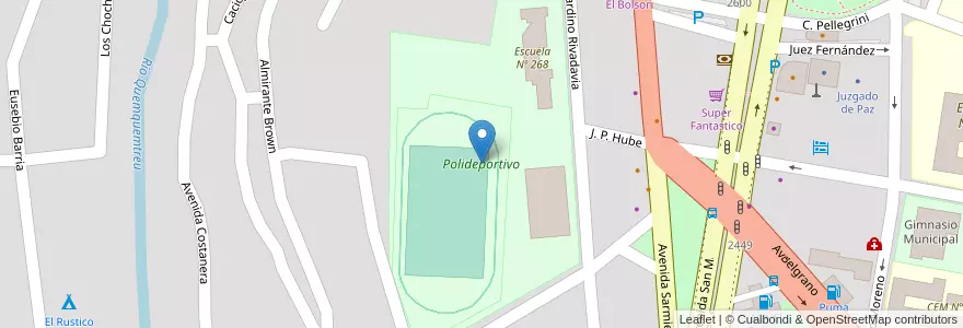 Mapa de ubicacion de Polideportivo en アルゼンチン, チリ, リオネグロ州, Departamento Bariloche, El Bolsón.