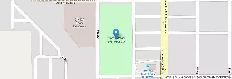 Mapa de ubicacion de Polideportivo Ariel Pascual en Arjantin, Mendoza, General Alvear, Distrito Bowen.