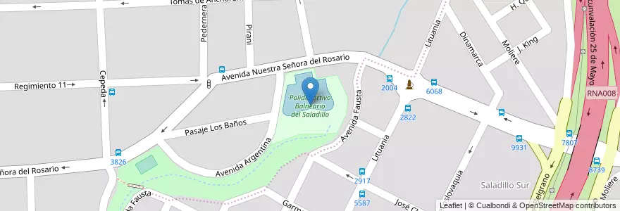 Mapa de ubicacion de Polideportivo Balneario del Saladillo en الأرجنتين, سانتا في, Departamento Rosario, Municipio De Rosario, روساريو.