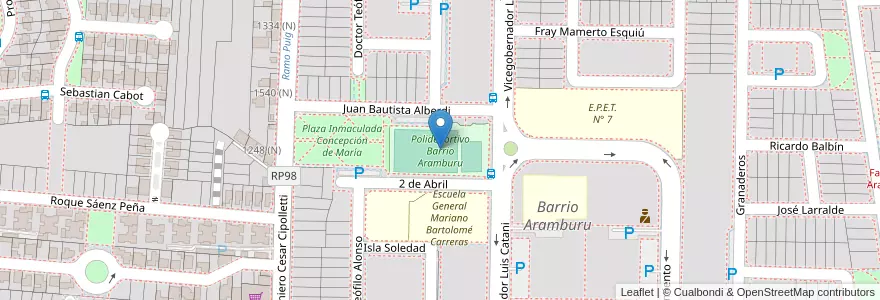 Mapa de ubicacion de Polideportivo Barrio Aramburu en Argentinië, San Juan, Chili, Rivadavia.