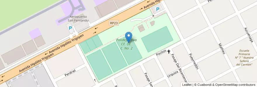 Mapa de ubicacion de Polideportivo CE. DE. C. No. 2 en アルゼンチン, ブエノスアイレス州, Partido De San Fernando, San Fernando.