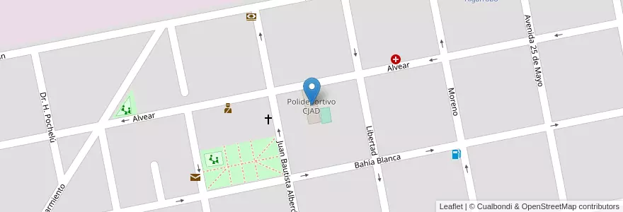Mapa de ubicacion de Polideportivo CJAD en Arjantin, Buenos Aires, Partido De Villarino, Algarrobo.
