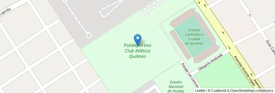 Mapa de ubicacion de Polideportivo Club Atlético Quilmes en アルゼンチン, ブエノスアイレス州, Partido De Quilmes, Quilmes.