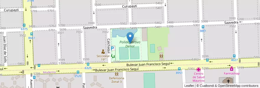 Mapa de ubicacion de Polideportivo Deliot en アルゼンチン, サンタフェ州, Departamento Rosario, Municipio De Rosario, ロサリオ.