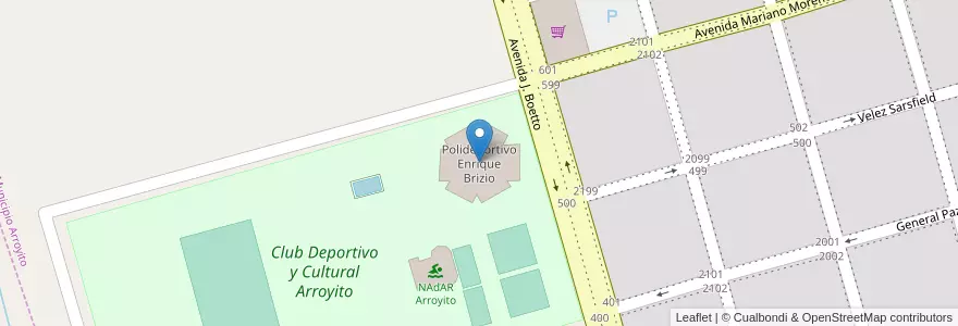 Mapa de ubicacion de Polideportivo Enrique Brizio en آرژانتین, Córdoba, Departamento San Justo, Municipio Arroyito, Pedanía Arroyito, Arroyito.