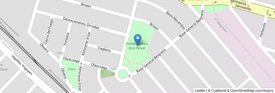 Mapa de ubicacion de Polideportivo Eva Peron en アルゼンチン, チリ, メンドーサ州, Departamento Maipú, Distrito Luzuriaga, Maipú.