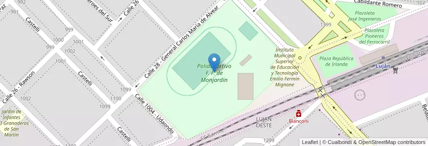Mapa de ubicacion de Polideportivo F. F. de Monjardín en Arjantin, Buenos Aires, Partido De Luján.