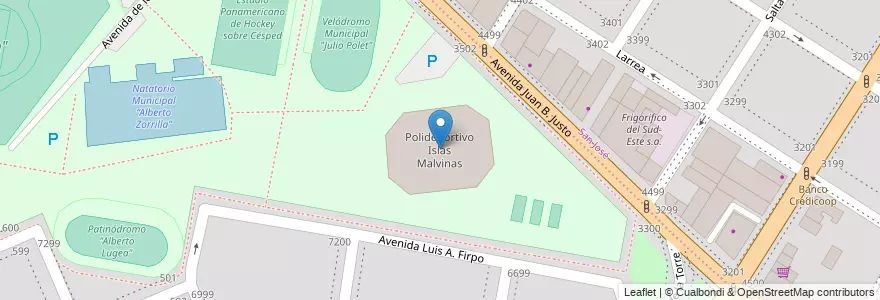 Mapa de ubicacion de Polideportivo Islas Malvinas en Аргентина, Буэнос-Айрес, Partido De General Pueyrredón, Mar Del Plata.