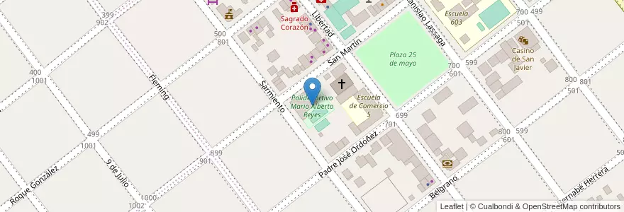 Mapa de ubicacion de Polideportivo Mario Alberto Reyes en الأرجنتين, Misiones, Departamento San Javier, Municipio De San Javier.