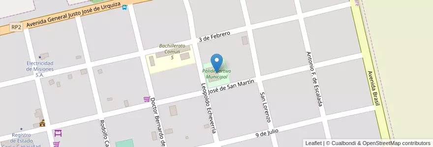 Mapa de ubicacion de Polideportivo Municipal en アルゼンチン, ミシオネス州, Departamento San Javier, Municipio De Itacaruaré, Itacaruaré.