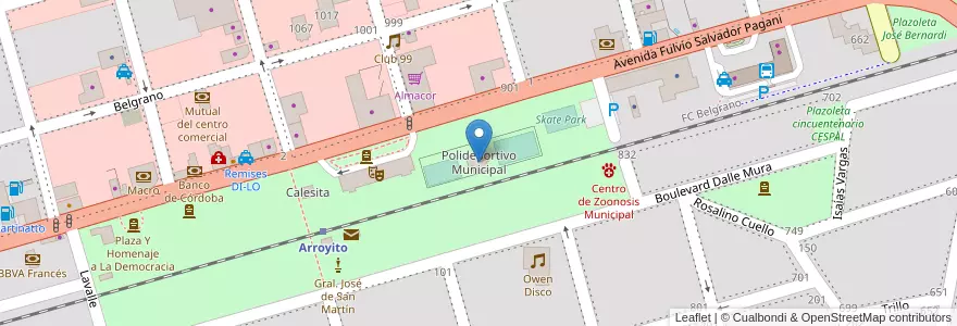 Mapa de ubicacion de Polideportivo Municipal en Argentina, Córdoba, Departamento San Justo, Municipio Arroyito, Pedanía Arroyito, Arroyito.