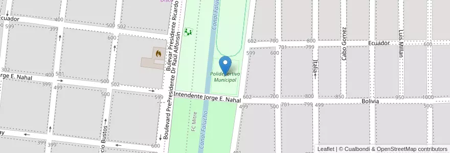 Mapa de ubicacion de Polideportivo Municipal en Arjantin, Córdoba, Departamento Santa María, Pedanía Alta Gracia, Municipio De Alta Gracia, Alta Gracia.
