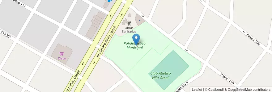 Mapa de ubicacion de Polideportivo Municipal en 阿根廷, 布宜诺斯艾利斯省, Partido De Villa Gesell.