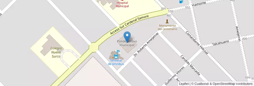 Mapa de ubicacion de Polideportivo municipal en 아르헨티나, 부에노스아이레스주, Partido De Rivadavia, América.