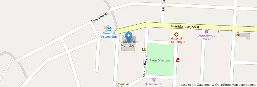 Mapa de ubicacion de Polideportivo Municipal. en アルゼンチン, チリ, ネウケン州, Departamento Pehuenches, Buta Ranquil.