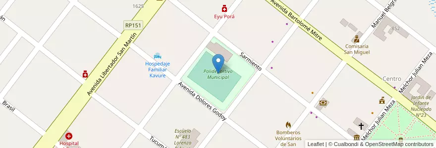 Mapa de ubicacion de Polideportivo Municipal en Аргентина, Корриентес, Departamento San Miguel, Municipio De San Miguel.