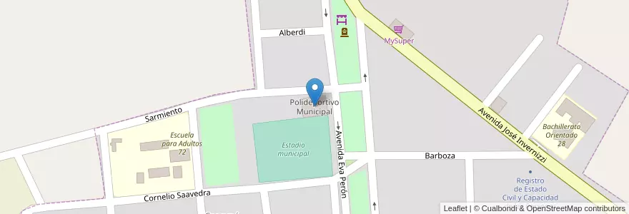 Mapa de ubicacion de Polideportivo Municipal en الأرجنتين, Misiones, Departamento Eldorado, Municipio De Colonia Delicia, Colonia Delicia.