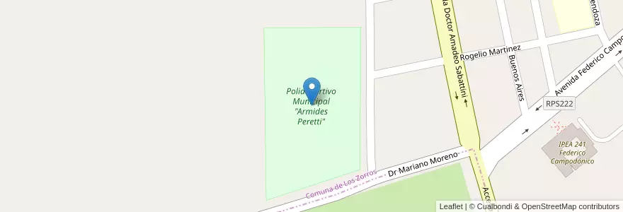 Mapa de ubicacion de Polideportivo Municipal "Armides Peretti" en Argentinië, Córdoba, Departamento Tercero Arriba, Pedanía Zorros.