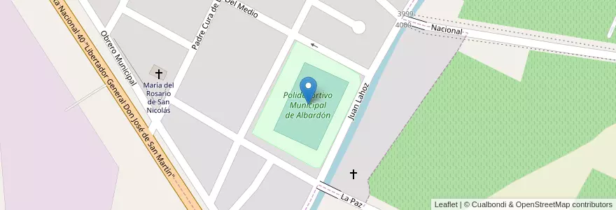 Mapa de ubicacion de Polideportivo Municipal de Albardón en Аргентина, Сан-Хуан, Чили, Albardón, Campo Afuera.
