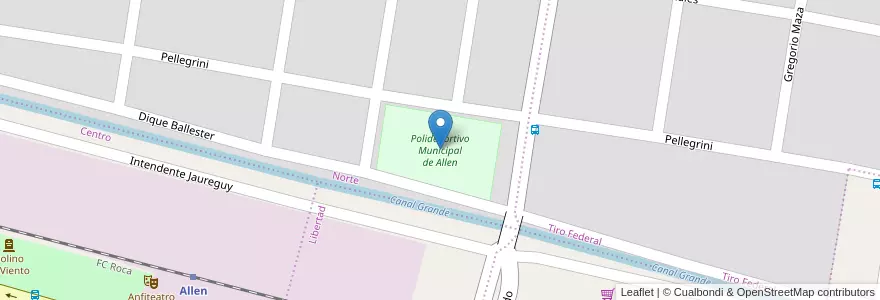 Mapa de ubicacion de Polideportivo Municipal de Allen en アルゼンチン, チリ, リオネグロ州, Municipio De Allen, Departamento General Roca.