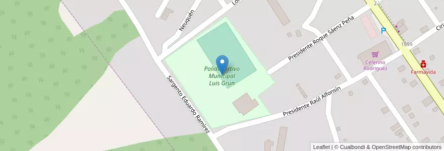 Mapa de ubicacion de Polideportivo Municipal Luis Grun en アルゼンチン, ミシオネス州, Departamento San Pedro, Municipio De San Pedro, San Pedro.