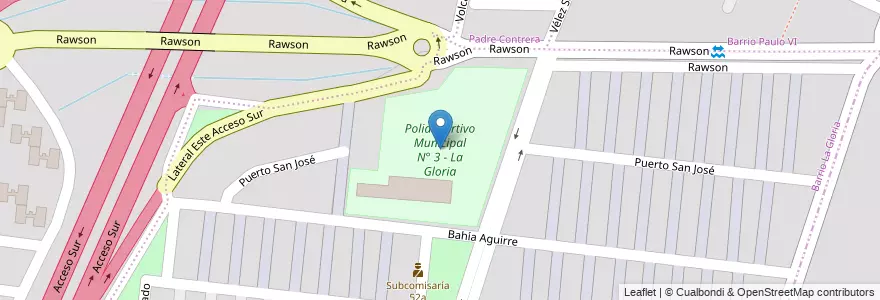 Mapa de ubicacion de Polideportivo Municipal N° 3 - La Gloria en 阿根廷, 智利, Mendoza, Godoy Cruz, Distrito Las Tortugas.