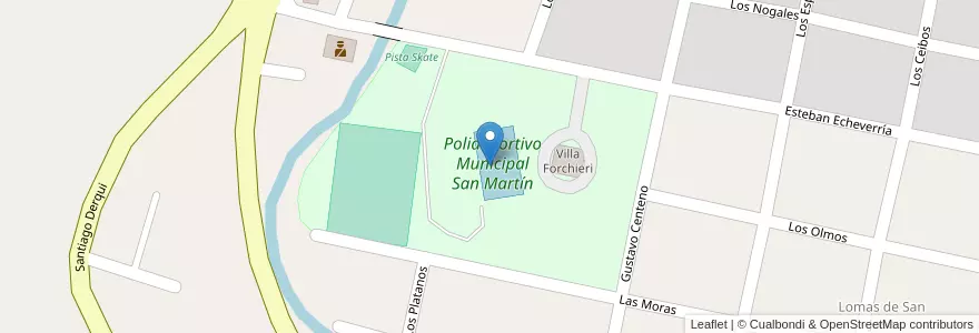 Mapa de ubicacion de Polideportivo Municipal San Martín en 아르헨티나, Córdoba, Departamento Colón, Pedanía Calera Norte, Municipio De Unquillo.