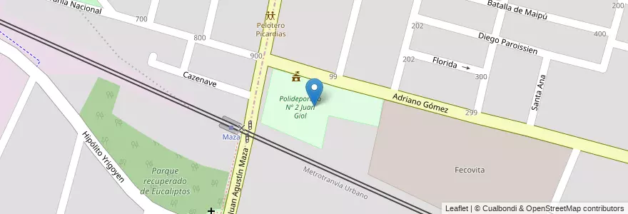 Mapa de ubicacion de Polideportivo Nº 2 Juan Giol en Argentinië, Chili, Mendoza, Departamento Maipú, Maipú.