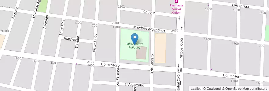Mapa de ubicacion de Polideportivo Poliguay en Argentinien, Chile, Mendoza, Departamento Guaymallén, Distrito Belgrano.