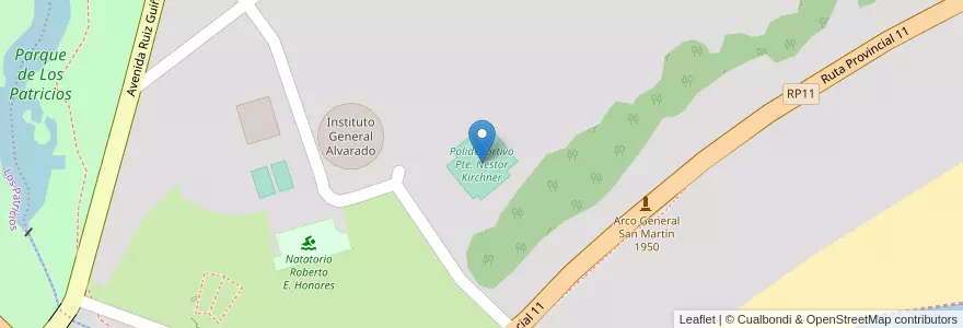 Mapa de ubicacion de Polideportivo Pte. Nestor Kirchner en آرژانتین, استان بوئنوس آیرس, Partido De General Alvarado, Miramar.