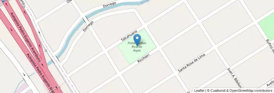 Mapa de ubicacion de Polideportivo Ricardo Rojas en アルゼンチン, ブエノスアイレス州, Partido De Malvinas Argentinas, Ricardo Rojas.