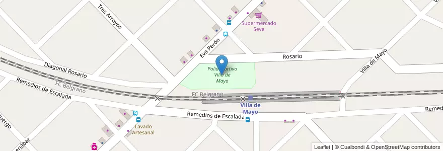 Mapa de ubicacion de Polideportivo Villa de Mayo en Arjantin, Buenos Aires, Partido De Malvinas Argentinas, Villa De Mayo.