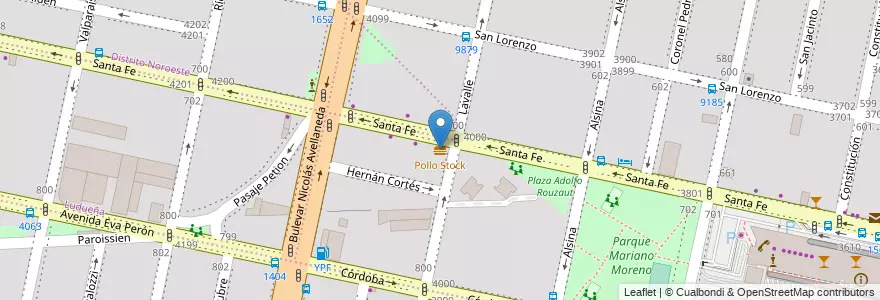 Mapa de ubicacion de Pollo Stock en 아르헨티나, Santa Fe, Departamento Rosario, Municipio De Rosario, 로사리오.