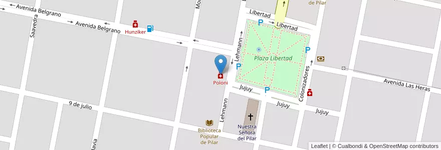Mapa de ubicacion de Poloni en Arjantin, Santa Fe, Departamento Las Colonias, Municipio De Pilar, Pilar.