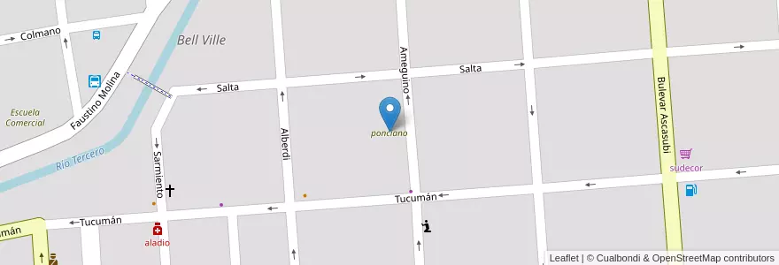 Mapa de ubicacion de ponciano en 아르헨티나, Córdoba, Departamento Unión, Pedanía Bell Ville, Municipio De Bell Ville, Bell Ville.