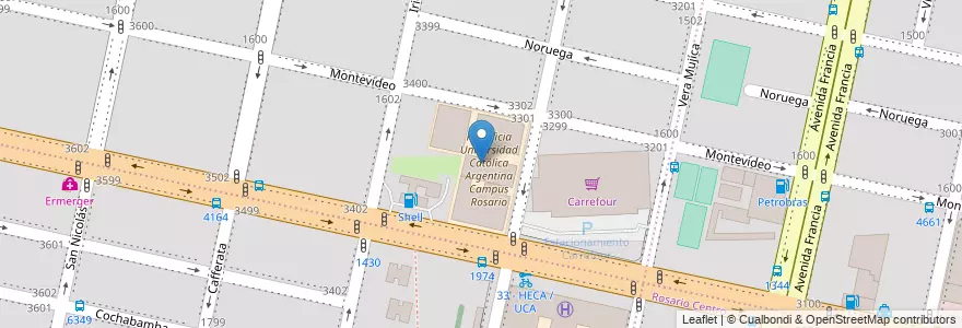 Mapa de ubicacion de Pontificia Universidad Católica Argentina Campus Rosario en Argentinië, Santa Fe, Departamento Rosario, Municipio De Rosario, Rosario.