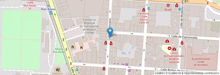 Mapa de ubicacion de PONZANO, CALLE, DE,48 en Espagne, Communauté De Madrid, Communauté De Madrid, Área Metropolitana De Madrid Y Corredor Del Henares, Madrid.