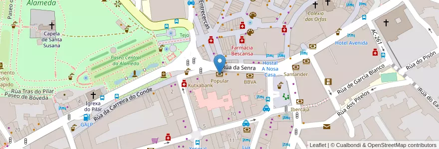 Mapa de ubicacion de Popular en Sepanyol, Galicia / Galiza, A Coruña, Santiago, Santiago De Compostela.