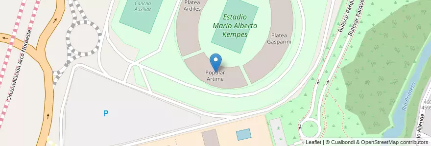 Mapa de ubicacion de Popular Artime en アルゼンチン, コルドバ州, Departamento Capital, Pedanía Capital, Córdoba, Municipio De Córdoba.