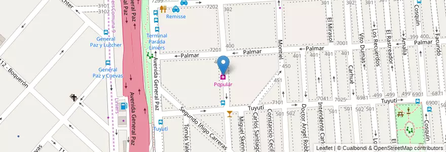 Mapa de ubicacion de Popular, Liniers en Argentinië, Ciudad Autónoma De Buenos Aires, Buenos Aires.