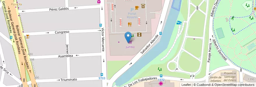 Mapa de ubicacion de Portal Rosario Shopping en 아르헨티나, Santa Fe, Departamento Rosario, Municipio De Rosario, 로사리오.