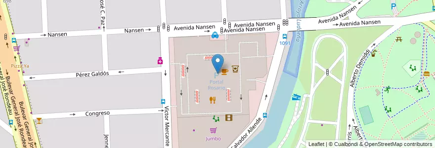 Mapa de ubicacion de Portal Rosario Shopping en الأرجنتين, سانتا في, Departamento Rosario, Municipio De Rosario, روساريو.