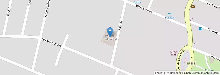 Mapa de ubicacion de Posada Pfullendorf en アルゼンチン, コルドバ州, Departamento Calamuchita, Pedanía Los Reartes, Municipio De Villa General Belgrano, Villa General Belgrano.