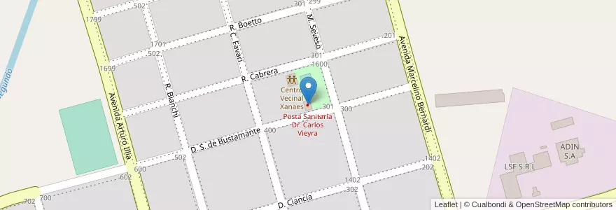 Mapa de ubicacion de Posta Sanitaria Dr. Carlos Vieyra en 阿根廷, Córdoba, Departamento San Justo, Municipio Arroyito, Pedanía Arroyito, Arroyito.