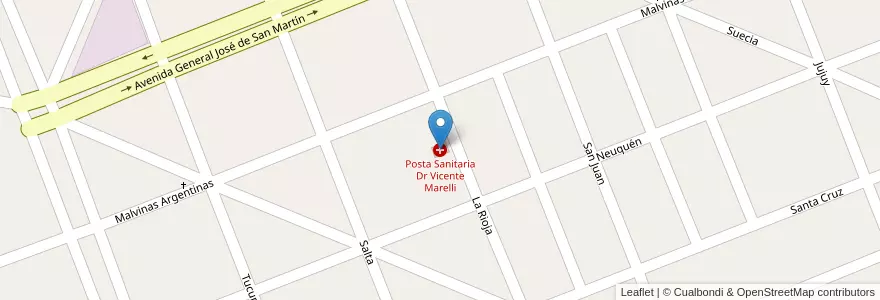 Mapa de ubicacion de Posta Sanitaria Dr Vicente Marelli en アルゼンチン, チリ, メンドーサ州, Departamento San Rafael, Distrito Real Del Padre.