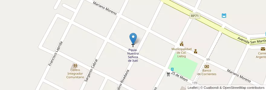 Mapa de ubicacion de Pquia. Nuestra Señora de Itatí en アルゼンチン, コリエンテス州, Departamento Ituzaingó, Municipio De Colonia Liebig's.