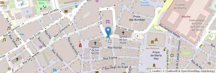 Mapa de ubicacion de Praza do Humor en إسبانيا, غاليسيا, لا كورونيا, A Coruña, لا كورونيا.