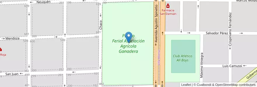 Mapa de ubicacion de Predio Ferial Asociación Agrícola Ganadera en アルゼンチン, ラ・パンパ州, Municipio De Santa Rosa, Departamento Capital, Santa Rosa.